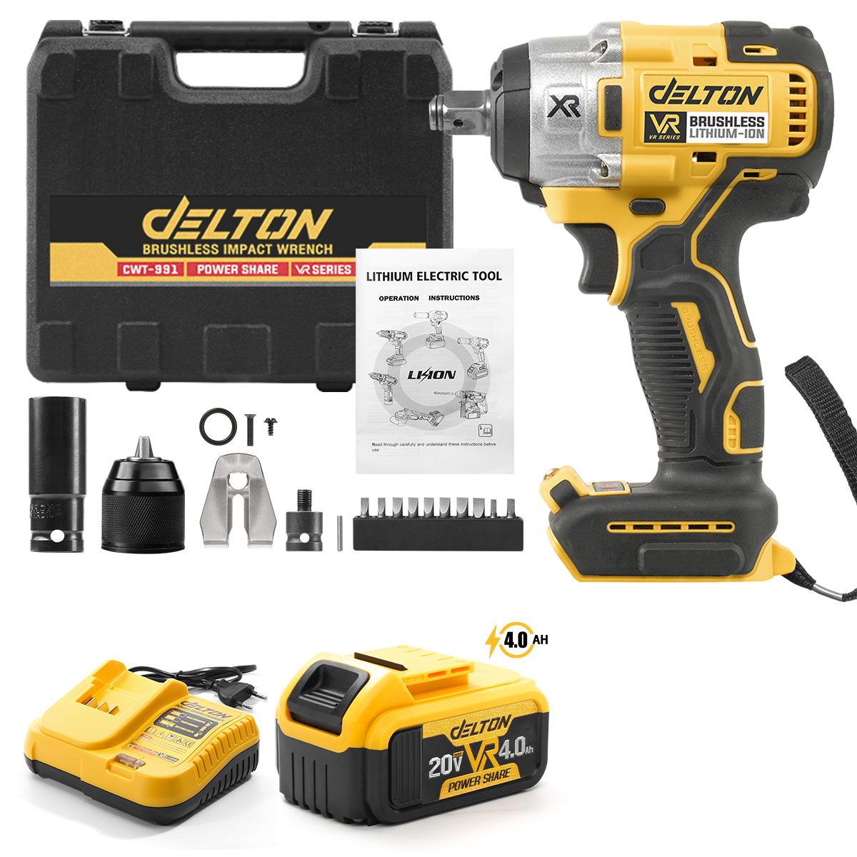 บล็อกกระแทกไร้สาย (พร้อมแบตเตอรี่) DELTON รุ่น CWT-991 VR-SERIES 20V 4AH